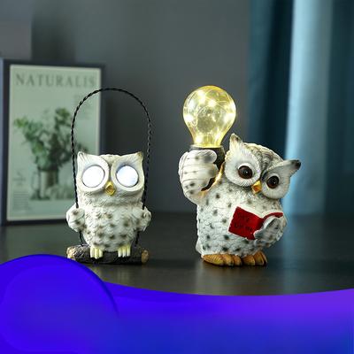Owl Sculpture Simulation Animal European Resin Crafts Solar Night Light Garden Courtyard Home Decoration