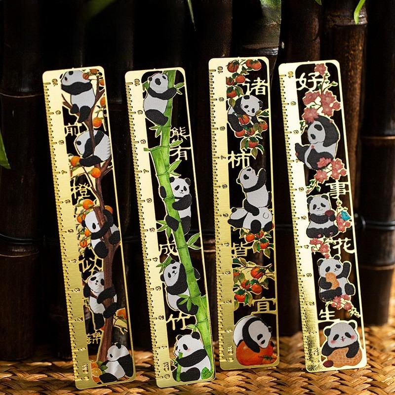 Retro Hollow Metal Panda Bookmark Chinese Style Book Clip Pagination Mark Book Holder Ruler Multifunction School Office Supplies