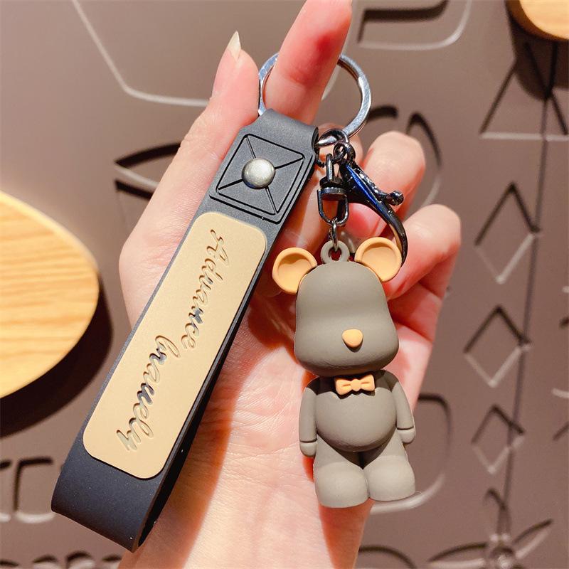 Customized Nordic Bear Doll Silicone Keychain - Cartoon Bow Tie Style for Couples and Gifts