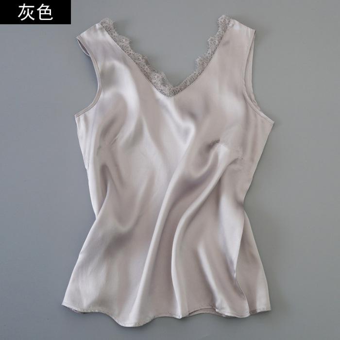 V-neck lace sling vest women s summer new versatile and thin foreign fashion versatile sleeveless bottoming top S серебряный серый