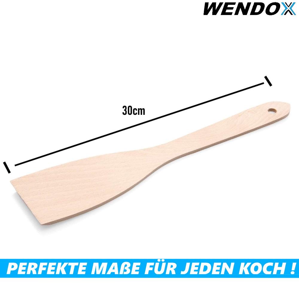 WENDOX Pfannenwender Bratenwender Holzschaber 2er Set [mit & ohne Schlitz]
