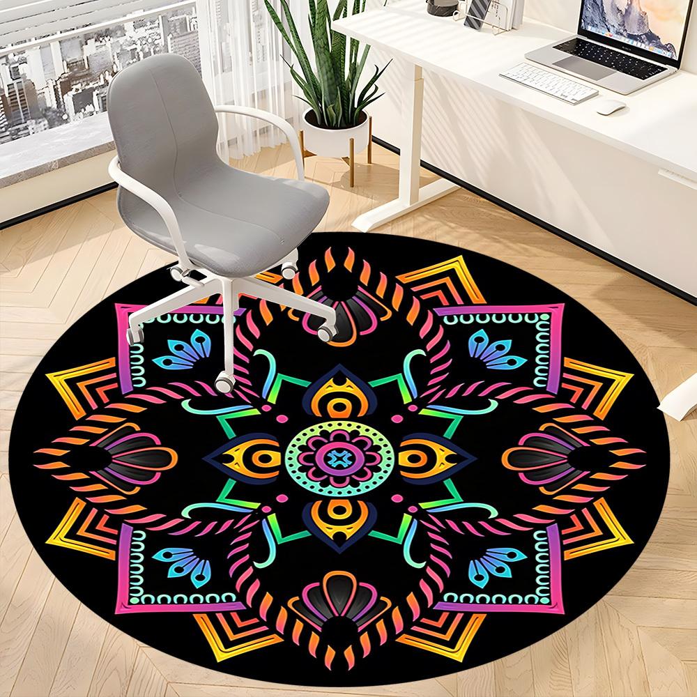 1pc Mandala Pattern Office Round Rug, Carpet for Office, Gaming, Lightweight Round Floor Mat Yy260208032