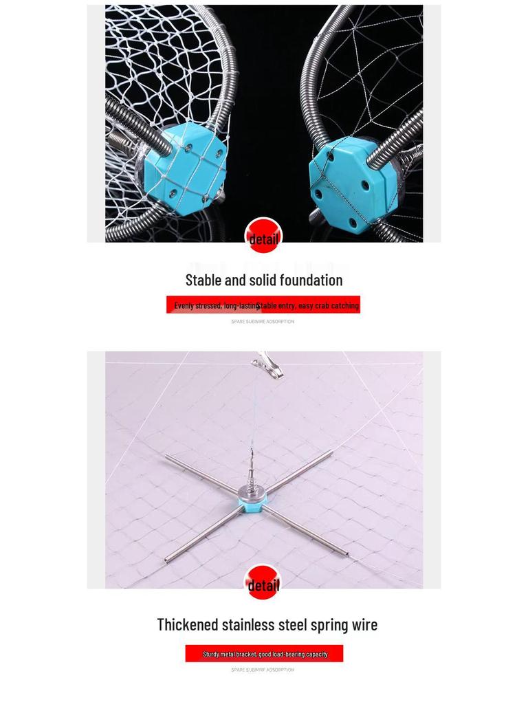 Automatic Retractable Crab Trap: Weighted Steel Wire Cage for Sea, River, and Swimming Crabs; Opens and Closes Easily.