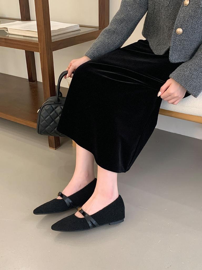 Fleece version 2025 autumn and winter new French stunning huge good-looking pointed bow inner heightening temperament shoes