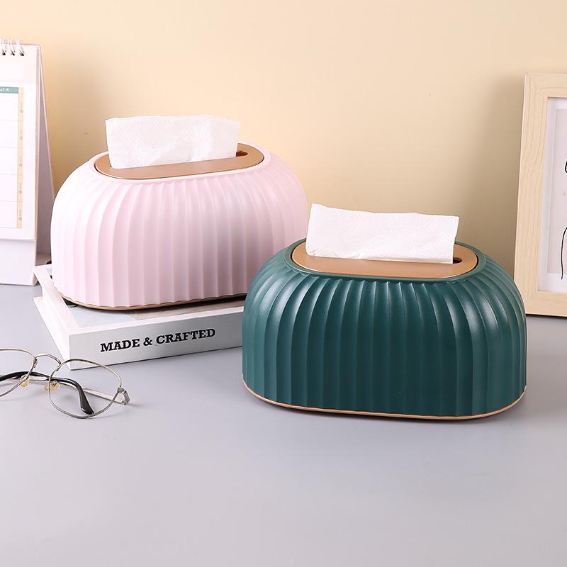 Elegant Striped Desktop Tissue Box with Spring-Loaded Lift for Hotel or Living Room