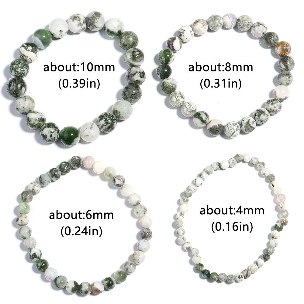 Green Tree Agates Natural Stone Round Beads 15"Strand Smooth Loose Spacer Beads 4/6/8/10/12mm for Jewelry Making DIY Bracelets Charms Accessories