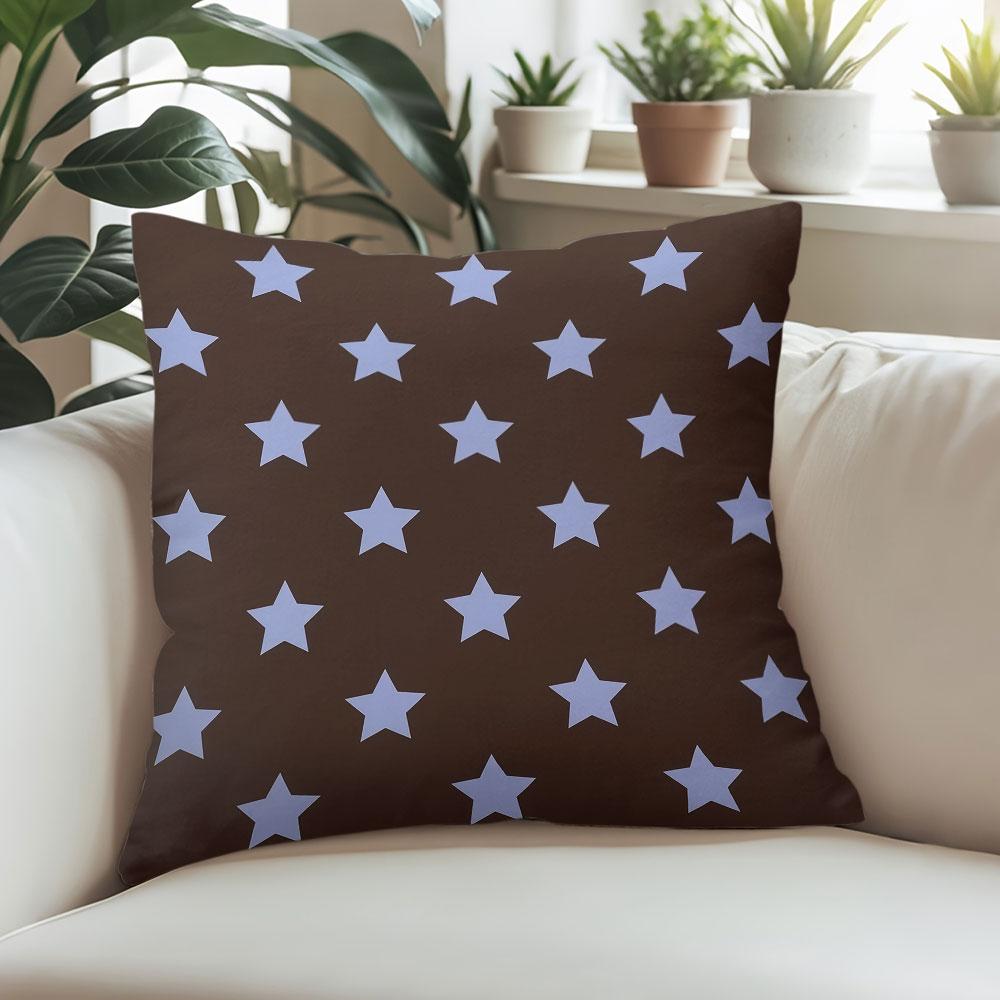 Dark Brown Celestial Light Blue Stars square Pillow Cover for Sofa Office Waist Cushion Cover Home Decorative Pillowcase