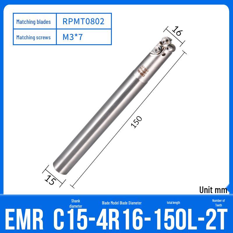 Shockproof EMR CNC Milling Cutter Holder - Round Nose, Bull Nose & Flat Machining Extensions (R4, R5, R6)