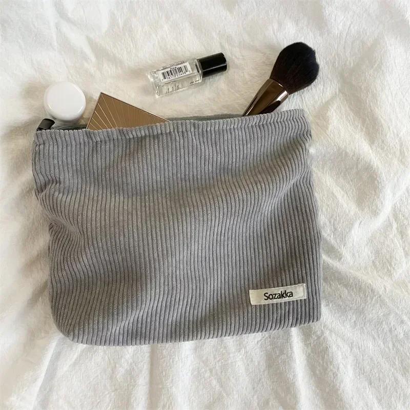Weiche große Kosmetiktaschen für Frauen, wichtige Make-up-Kulturtasche, modische Reise-Make-up-Tasche aus Cord, Pinsel, Bleistift-Organizer