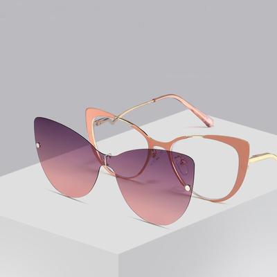 Cat Eye Flip On Sunglasses Women Anti Blue Light Glasses Frames Polarized Magnetic Clip Ladies Fashion Computer Eyeglasses 7006