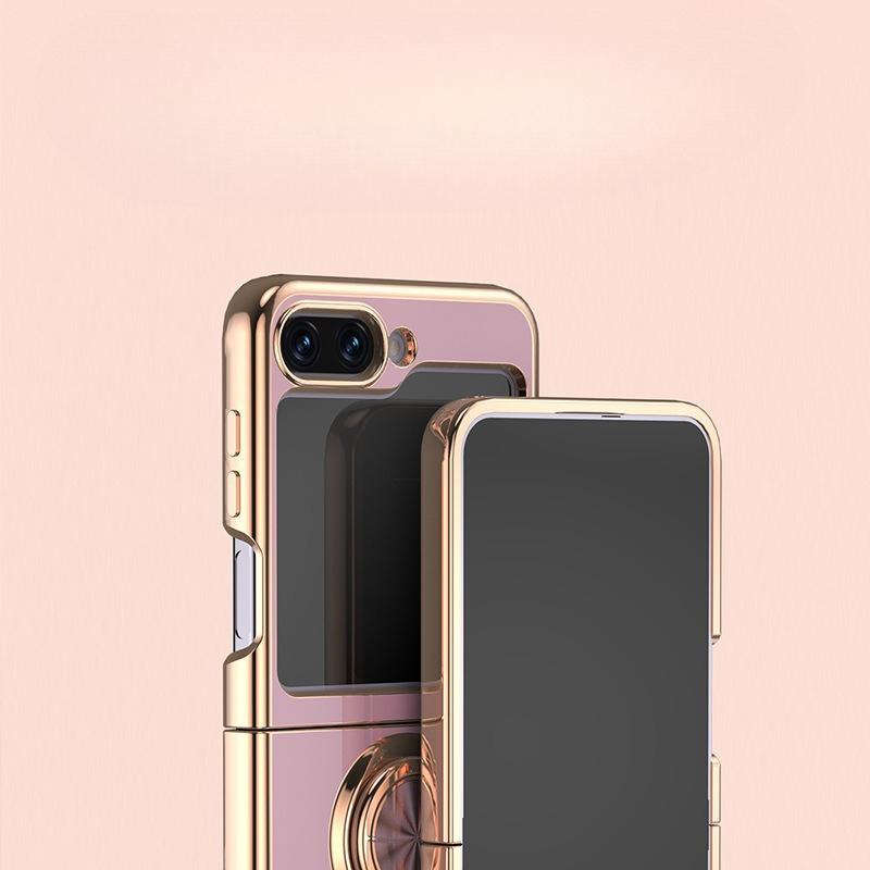 Suitable for Samsung Galaxy Z Flip6 Electroplated Mobile Phone Case ZFlip3 Ring Bracket Magnetic Car Protection Case
