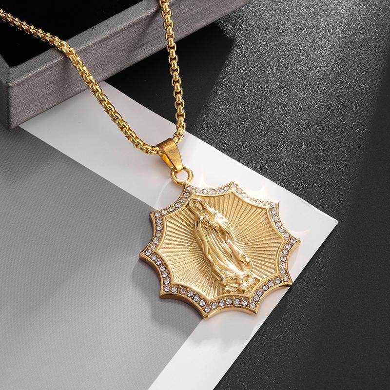 Klassischer katholischer Silberfarbener Anhänger aus Metall mit Jungfrau Maria-Medaille, religiöser Stil, Gebetsamulett-Schmuck