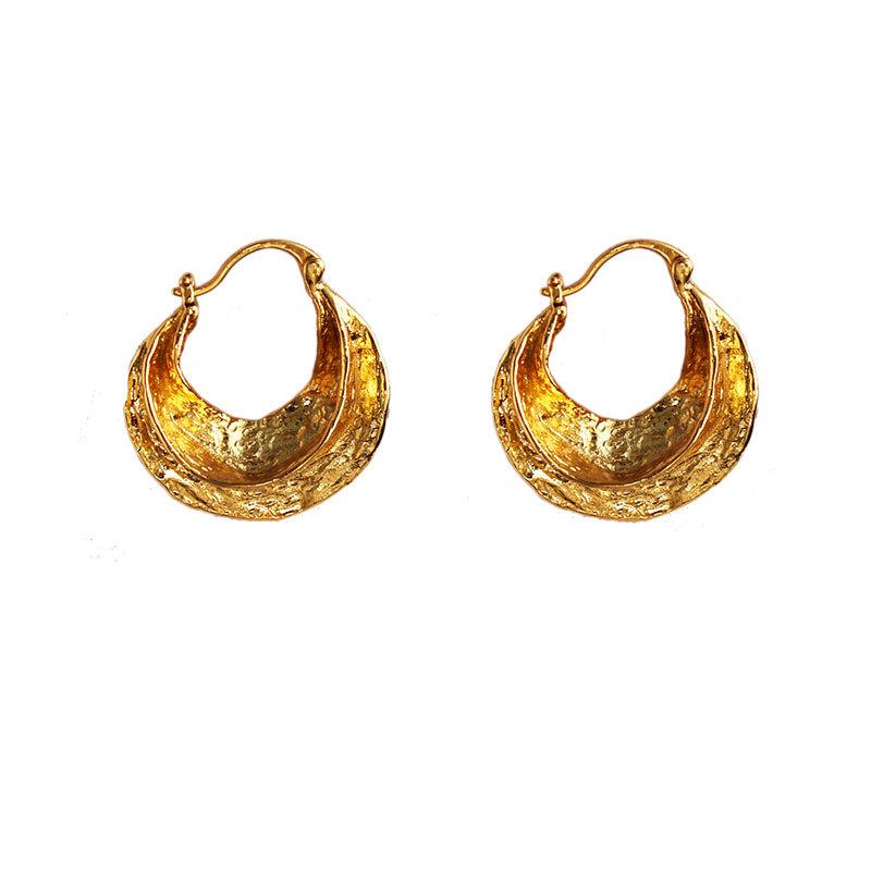 Earrings French Style Retro Handmade Beating Pattern Concave And Convex Texture Bag Exaggerated Earrings 19