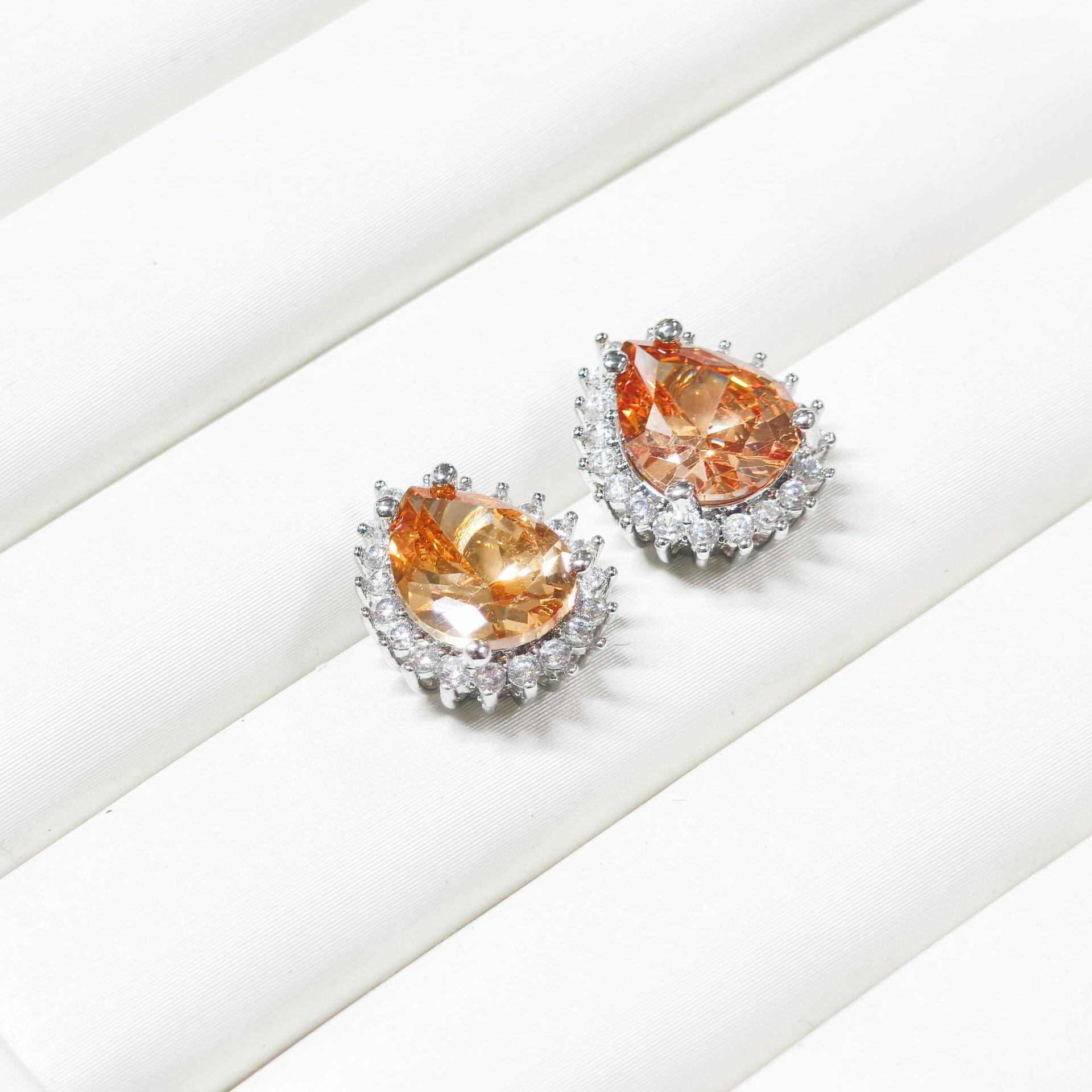 Gesen Jewelry Colorful Gemstone Zircon Stud Earrings - Stylish European & American Design