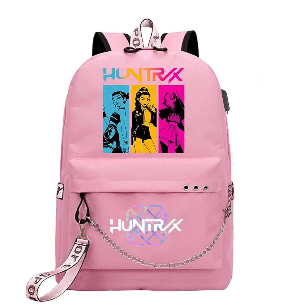 Witch  Girl Group Print Student Backpack Iron Chain Trendy Backpack USB Backpack