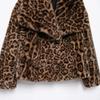 Women Winter Fashion Lazy Style Animal Print Faux Fur Warm Coat All-match Long Sleeve Lapel Coat Outerwear