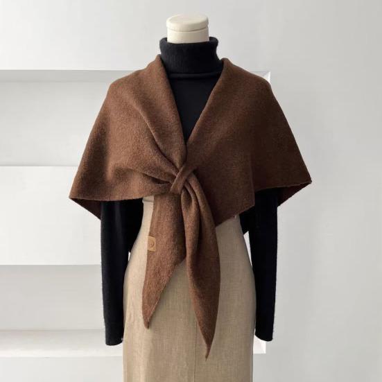 Women Knitted Shawl Scarf Solid Color Soft Warm Cardigan Cape Soft Texture Winter Shawl