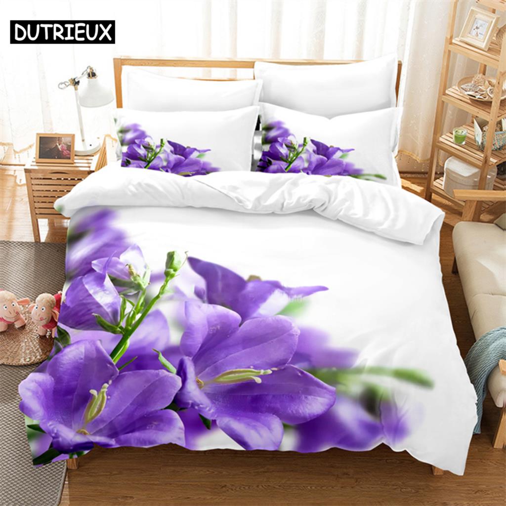 Purple Flowers Queen Bedding Set Duvet Cover Set Kids Bedding Digital Printing Bed Linen King Size Duvet Cover Set Bedding Set