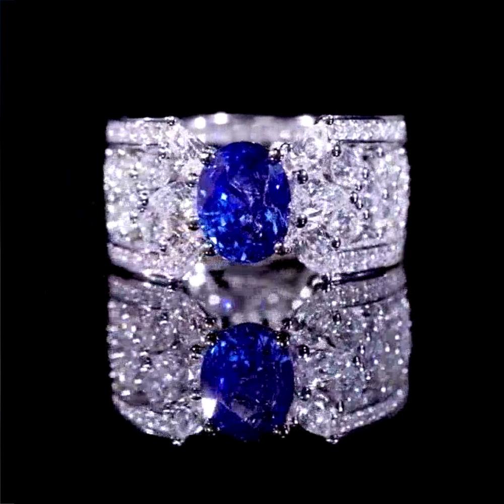 

Longlongjin 2024 European & American S925 Silver Royal Blue Row Ring Size 5