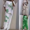 Women's Set of Casual Sports Short-sleeved Round Neck Letter Printed T-shirts and Leggings Trousers Two-piece Set
