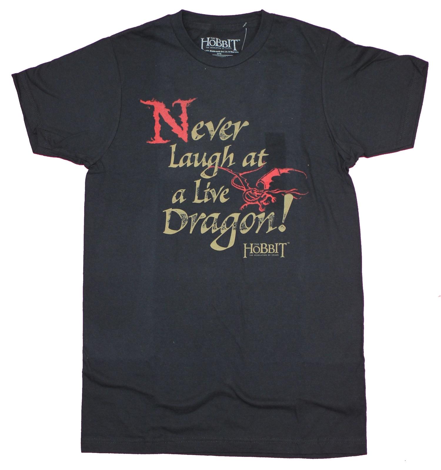 The Hobbit Adult New T-shirt Never Laugh at a Dragon Word XL