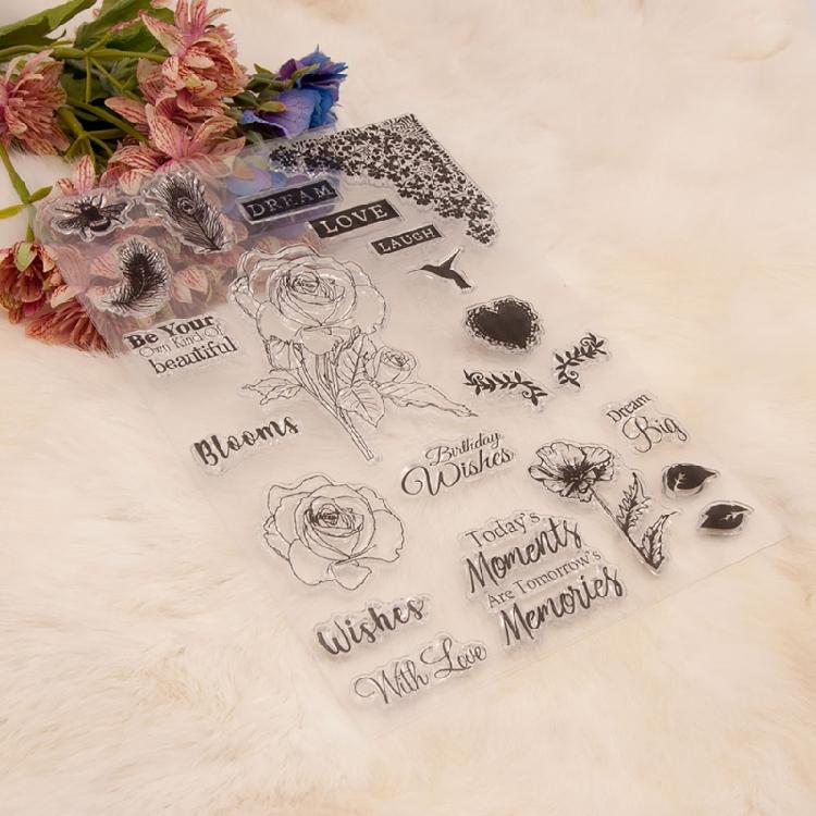 Clear Stamp Seals Birthday Wishes Transparent Stamps Flowers Silicone Stamps for Cards Journal Scrapbooking Decorations