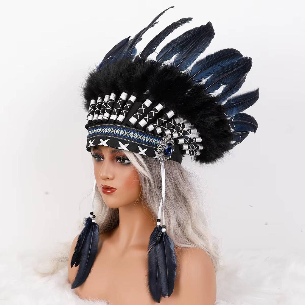 Comfortable Soft Native American Style Indian Feather Headband Headdress Halloween Accessories Customizable Color Size