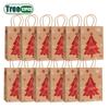 12PCS New Christmas Foil Stamped Paper Gift Bags Brown Kraft Tote with Reindeer Snowflake Tree Design for Holiday Party Presents