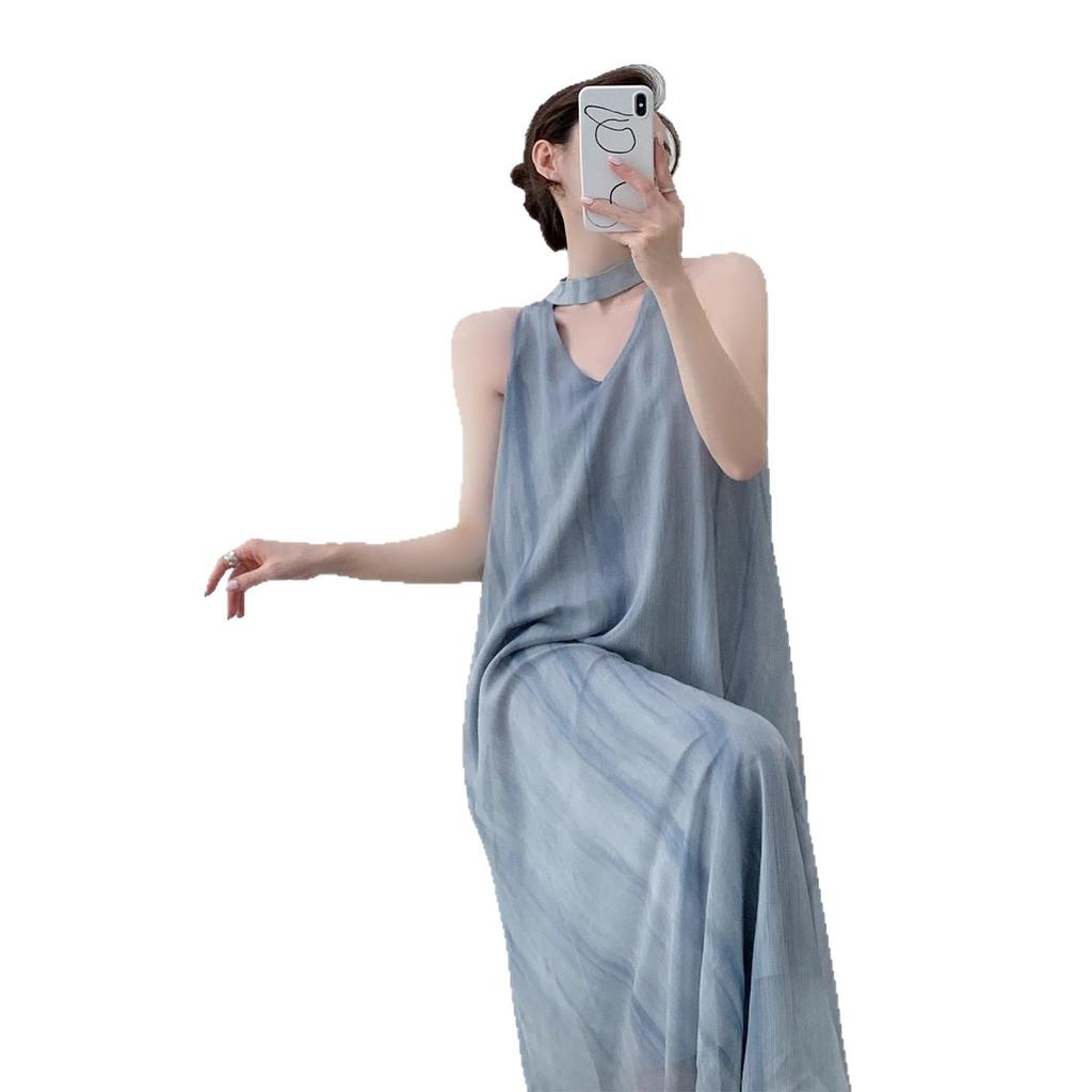 New Lazy Wind French Blue Sleeveless Suspender Dress Children's Summer Seaside Vacation Fairy Dress