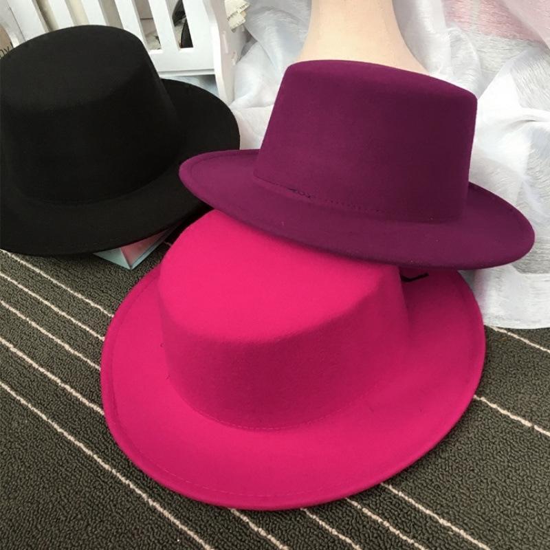 [People] British black autumn and winter woolen hat woolen big brim casual jazz versatile retro hat gentleman