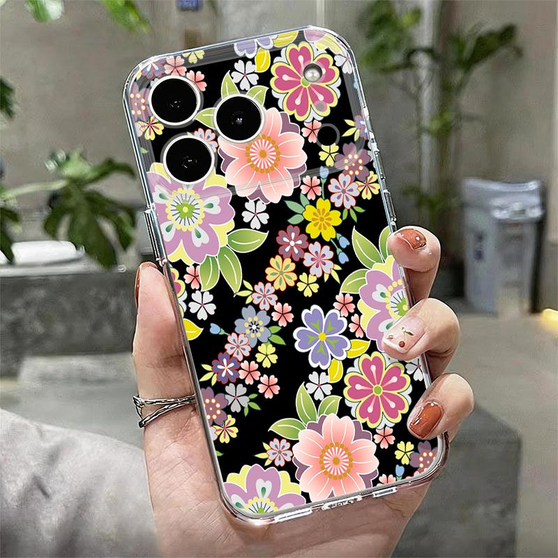 Retro Floral Pattern Case For iPhone 17 Pro Max Coque iPhone 16 15 14 13 Pro Max 11 Clear TPU Silicone Soft Cover