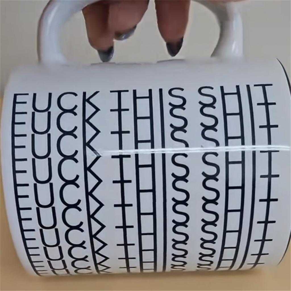 Hidden Message Coffee Mug - Sarcastic Novelty Cup with Black Geometric Design, Hand Wash Only, Funny Office Gag Gift , Coffee Cup