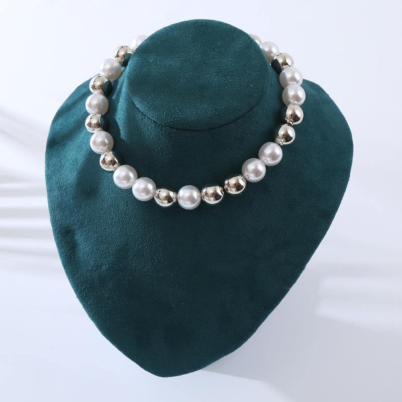 Necklace women's fashion style CCB round beads imitation pearl necklace hip hop stacked necklace with jewelry
