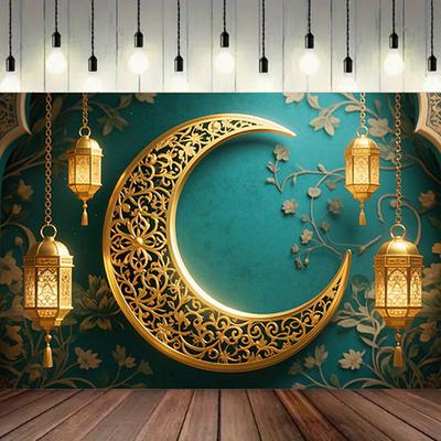 Motyw Latarni Księżycowej Elegancki Baner Ramadhan Dekoracja Ścienna na Imprezę, Świąteczny Wystrój Domu na Obchody EID Al Adha
