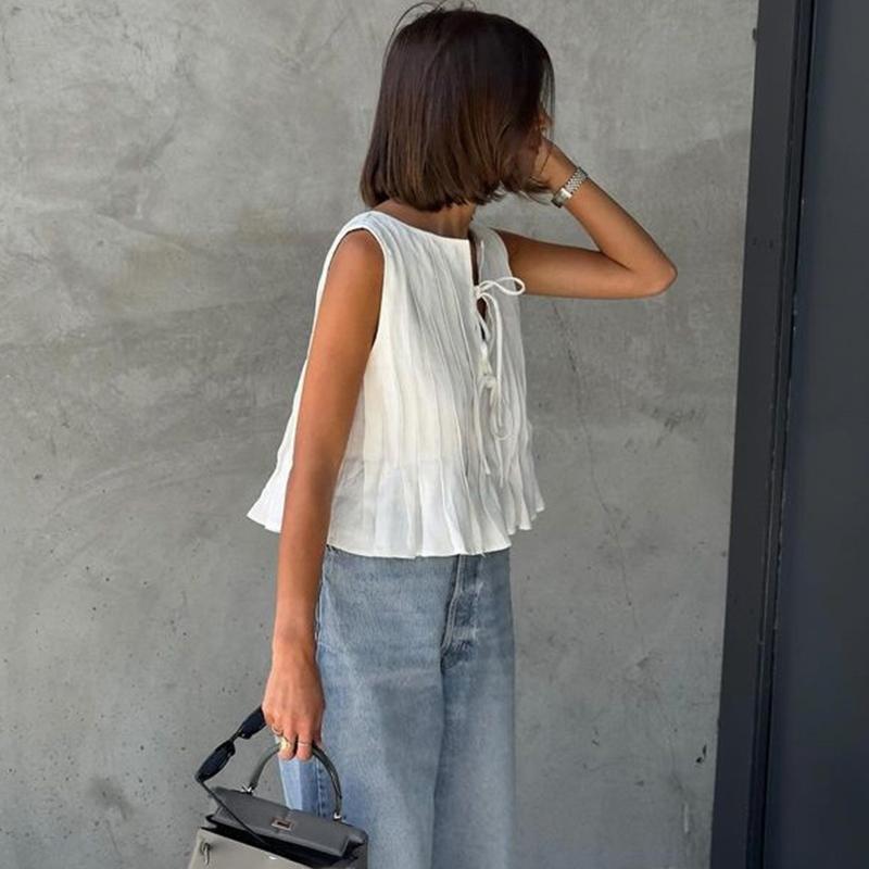 White Bandage Ribbed Sexy Tank Top Shirts Women Hollow Out Lace Up Sleeveless Slim Tops Hottie Summer Deep V Neck Street Sexy Beach Bandage Y2k Vest