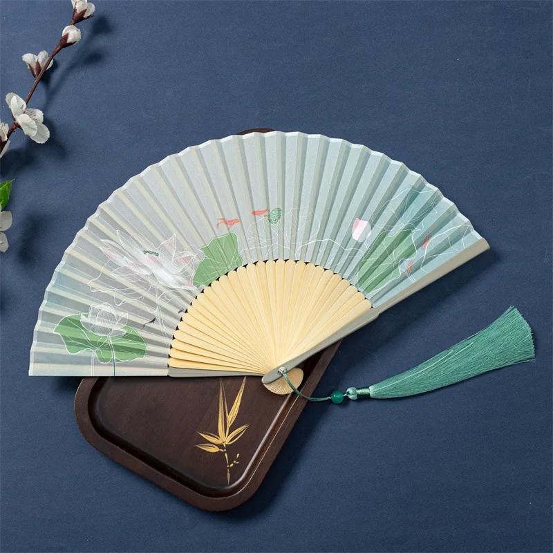 Bamboo Antique Folding Fan Chinese Style Fan Summer Female Dance Fan Portable Elegent Flower Hand Held Fan Exquisite Gifts Decor