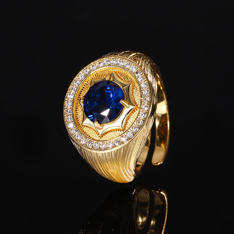 Jewelry Copper Bottom Gold-Plated Simulation Corundum Temperament Round Gold Ring Female 8Mm