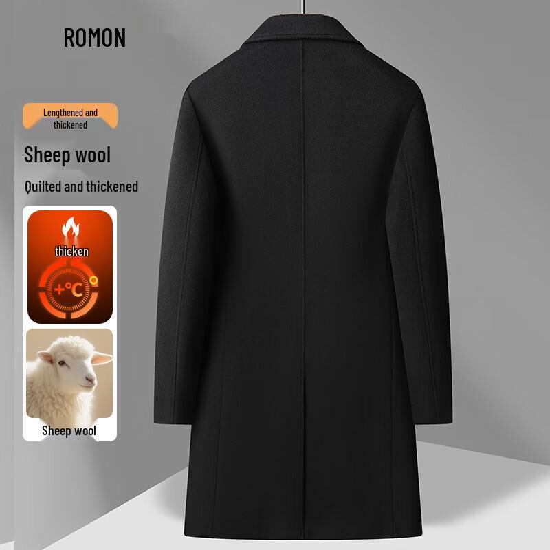 ROMON Men's Winter Long Wool Blend Overcoat
