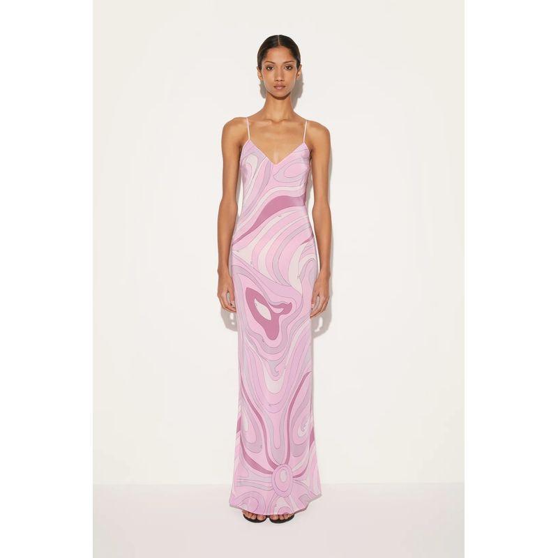 

European and American New Simple Satin Print Sexy Sling Dress Split Dress Light purple S