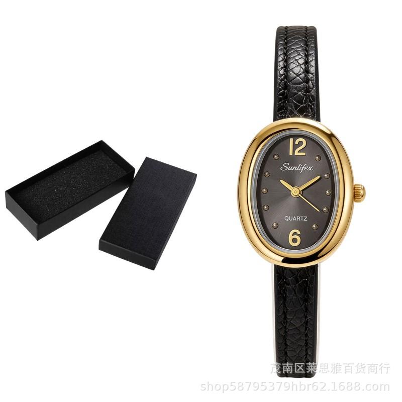 Sunlifex Fashion Oval Quartz Watch Women Leather Strap Ankora Red Luxury Minimalist Style