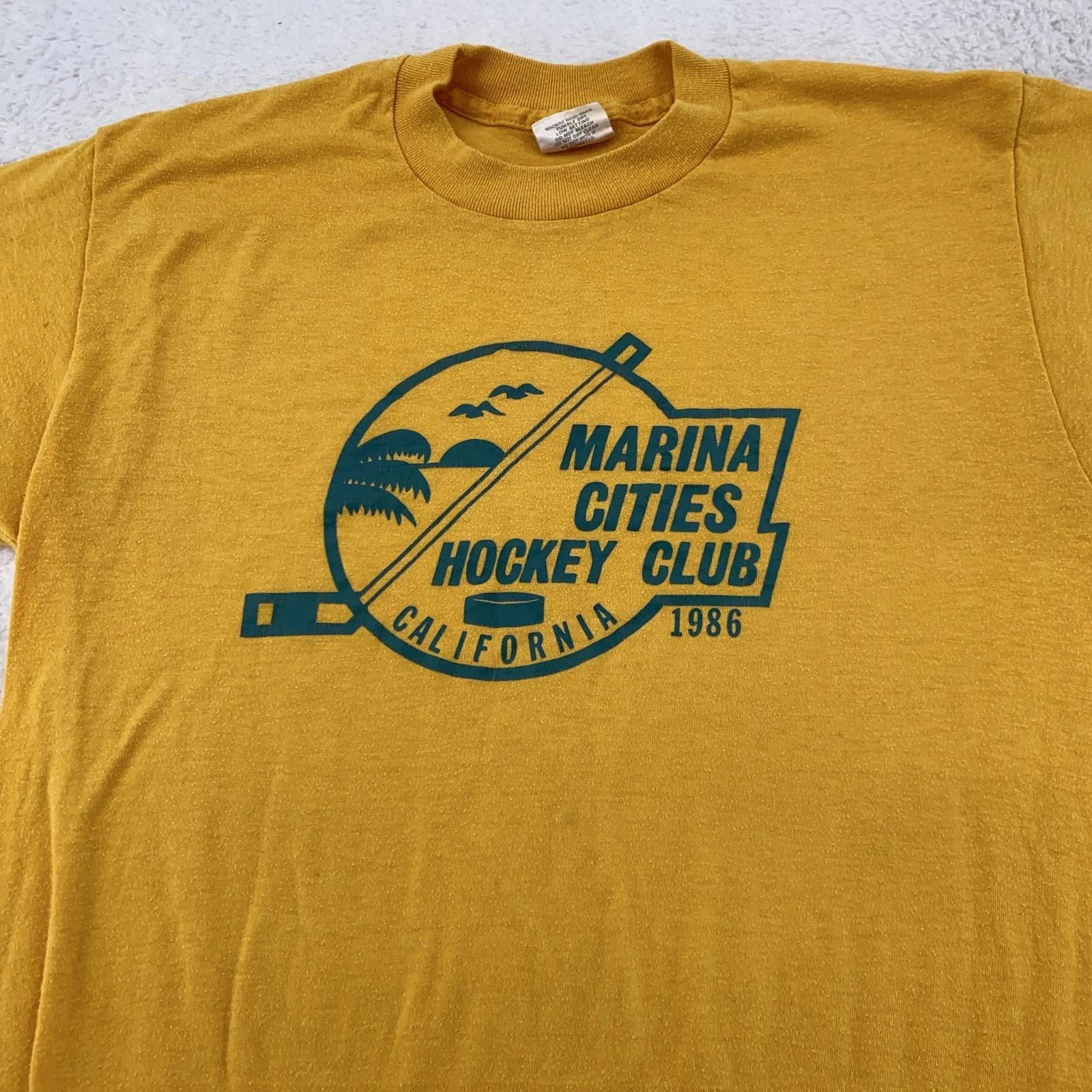 

Vintage 1986 Marina Cities Hockey Club California T-Shirt Mens XS Icekids 80s 2XL