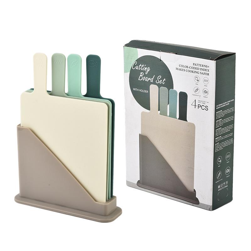 Four-Piece PP Kitchen Cutting Board Set with Holder: Ideal for Baby Food, Fruit, and More