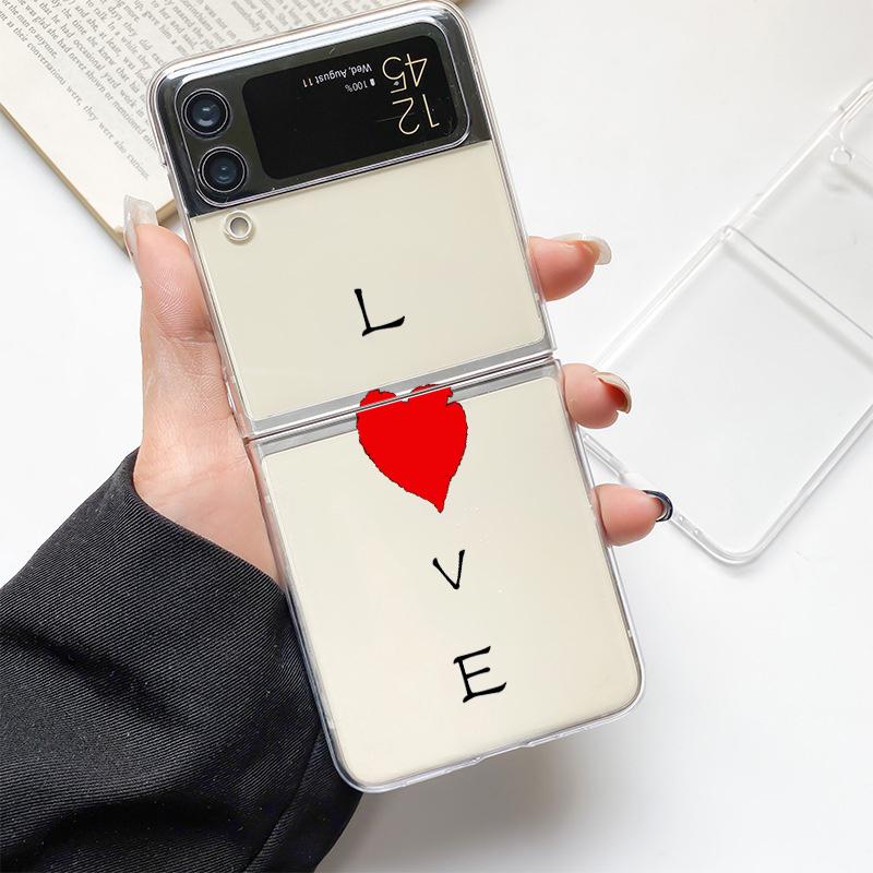 I Love You Pink Heart Fashion Phone Case For Samsung Galaxy Z Flip 3 4 5 6 7 Hard Folding Z Flip4 Clear PC Cover Protector Gift