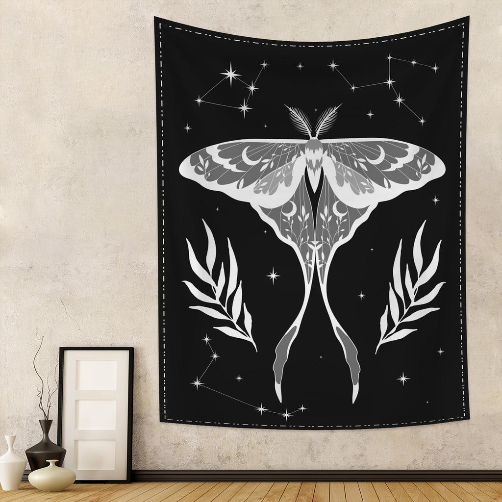 Butterfly And Moth Tapestry Black  White Flower Insect Specimen  Bedroom Dorm Home Decor