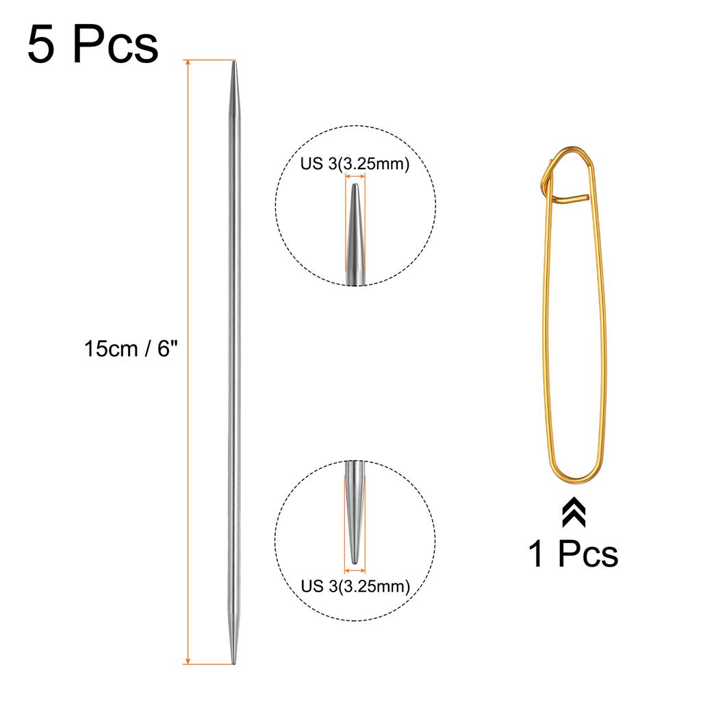 5Pcs Knitting Needle 1.2mm-5mm Dia 6" (15cm) Length Stainless Steel Double Pointed Sweater Stitching Needles w Stitch Holder