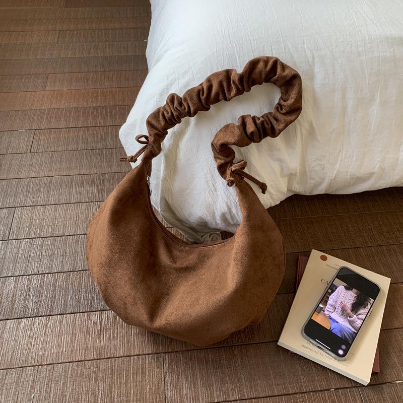 

YogodlnsCasual Vintage Solid Pleated Shoulder Bags All Match Women Y2k Aesthetic Purses and Handbags Korean Ins Office Lady Underarm Bag 39x10x20cm коричневий