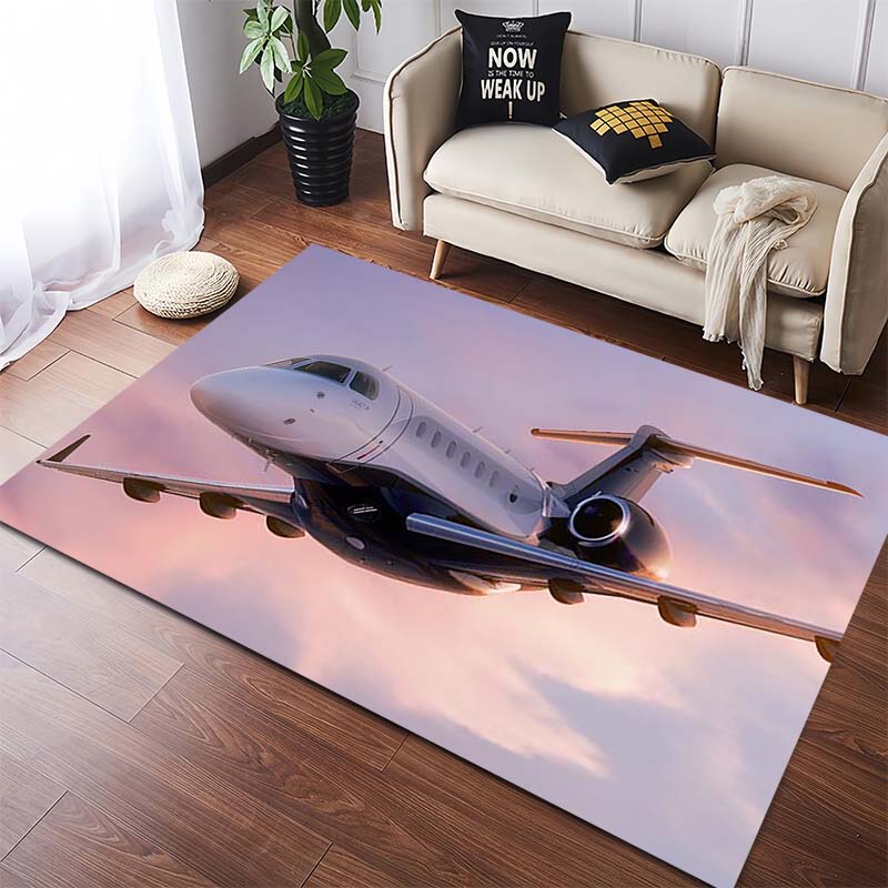 Private Jet Above Clouds Area Rug, Non-Slip Floor Mat for Living Room