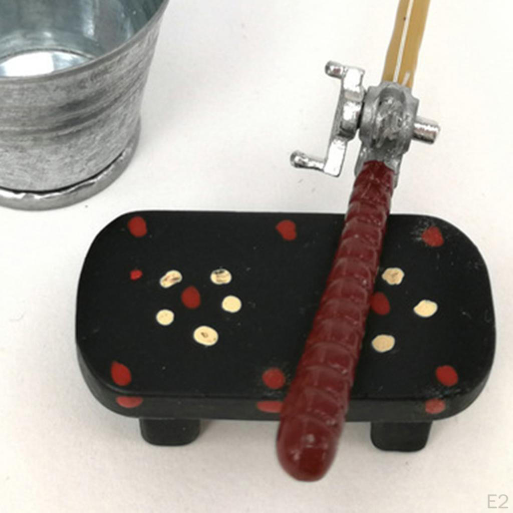 1:12 Scale Doll House Miniature Bucket + Fishing Rod Bench Set