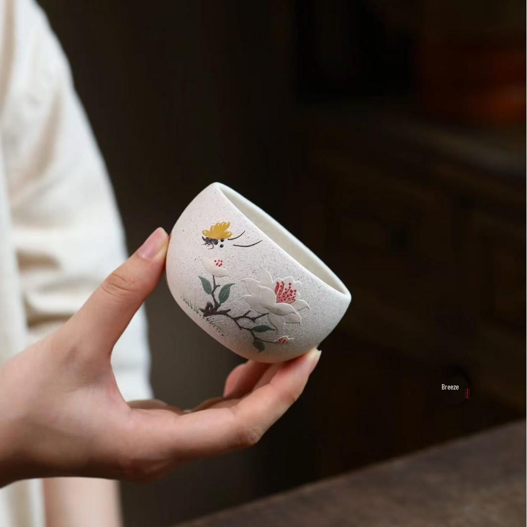 White Jade Duan Zisha Clay Painted Master Tea Tasting Cup - Personal Gift