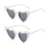 2PCS Heart Shaped Glasses With Faux Pearl Trendy Plastic Frame For Festivals Parties Vacations And Hiking